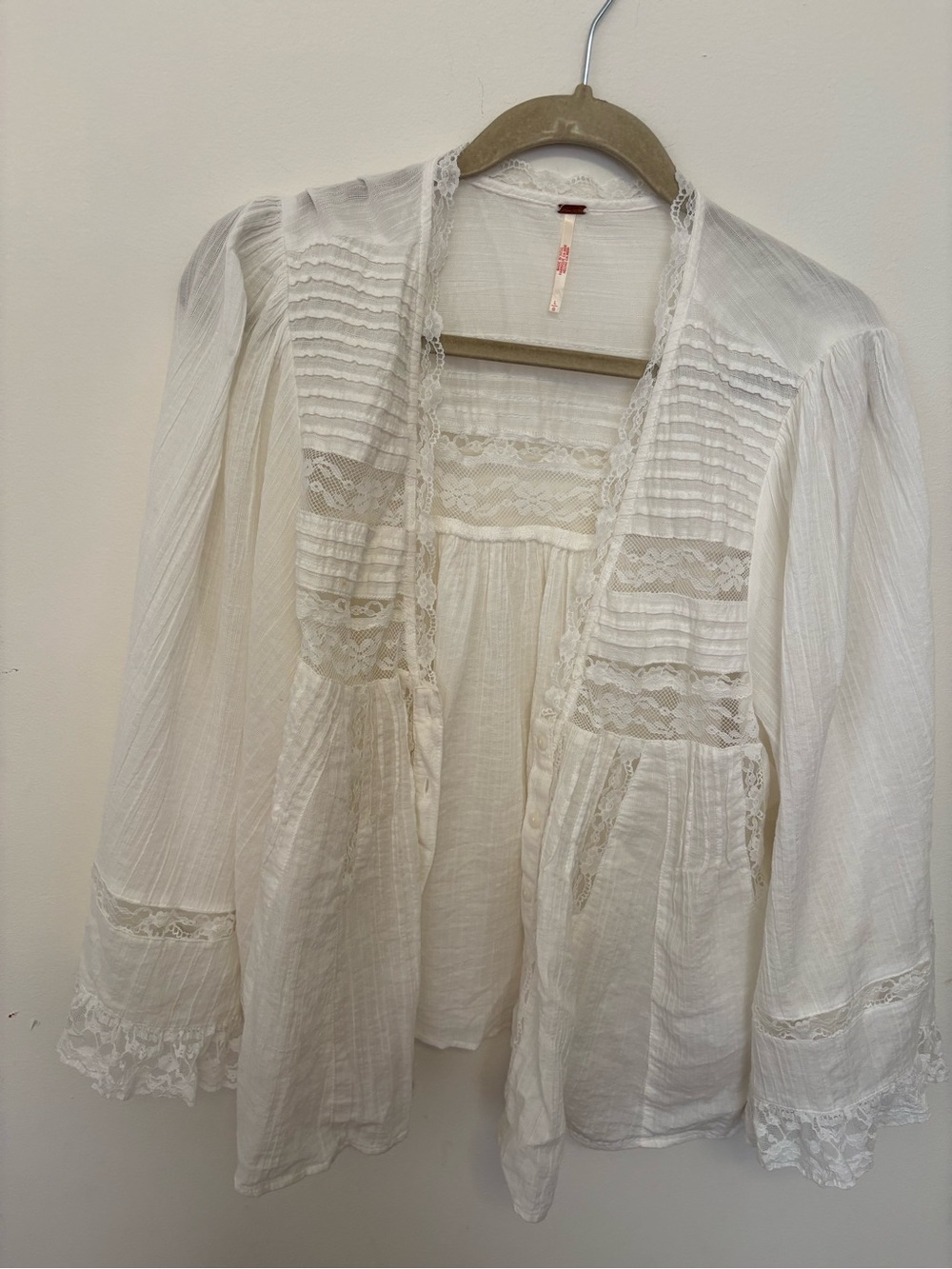Free People Tunic Blouse Oversize L white button up Boho Peasant Romantic